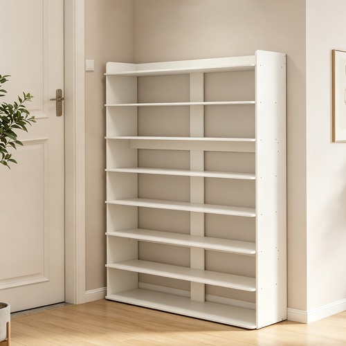 White wooden hallway shoe rack - shoe,