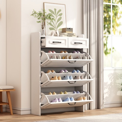 White wooden shoe cabinet - white, 3