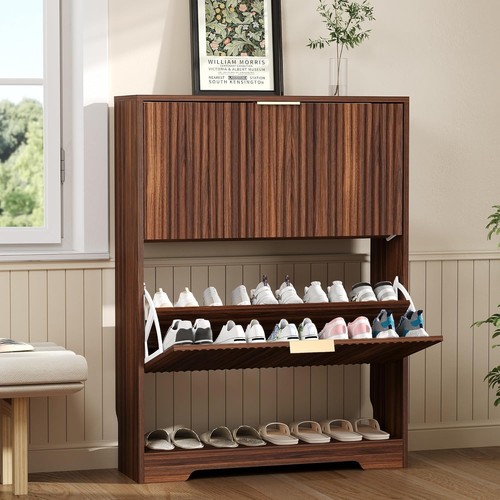 Fluted shoe storage cabinet - fluted,